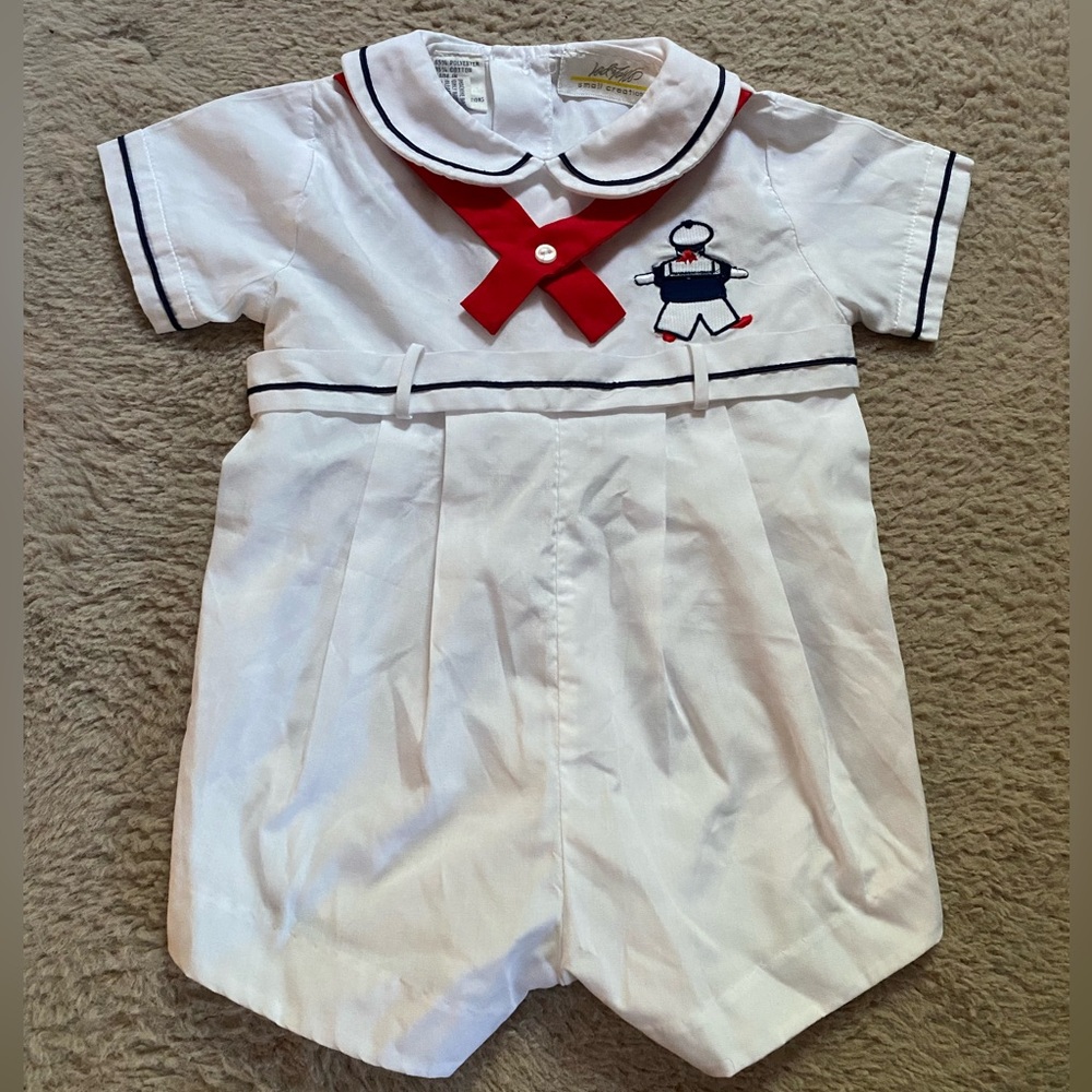 Vintage Lord & Taylor One Piece White Nautical Sailor 12 M Romper Jon Jon Short